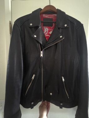 ALL SAINT'S Black Lamn Leather Biker Jacket - Men's